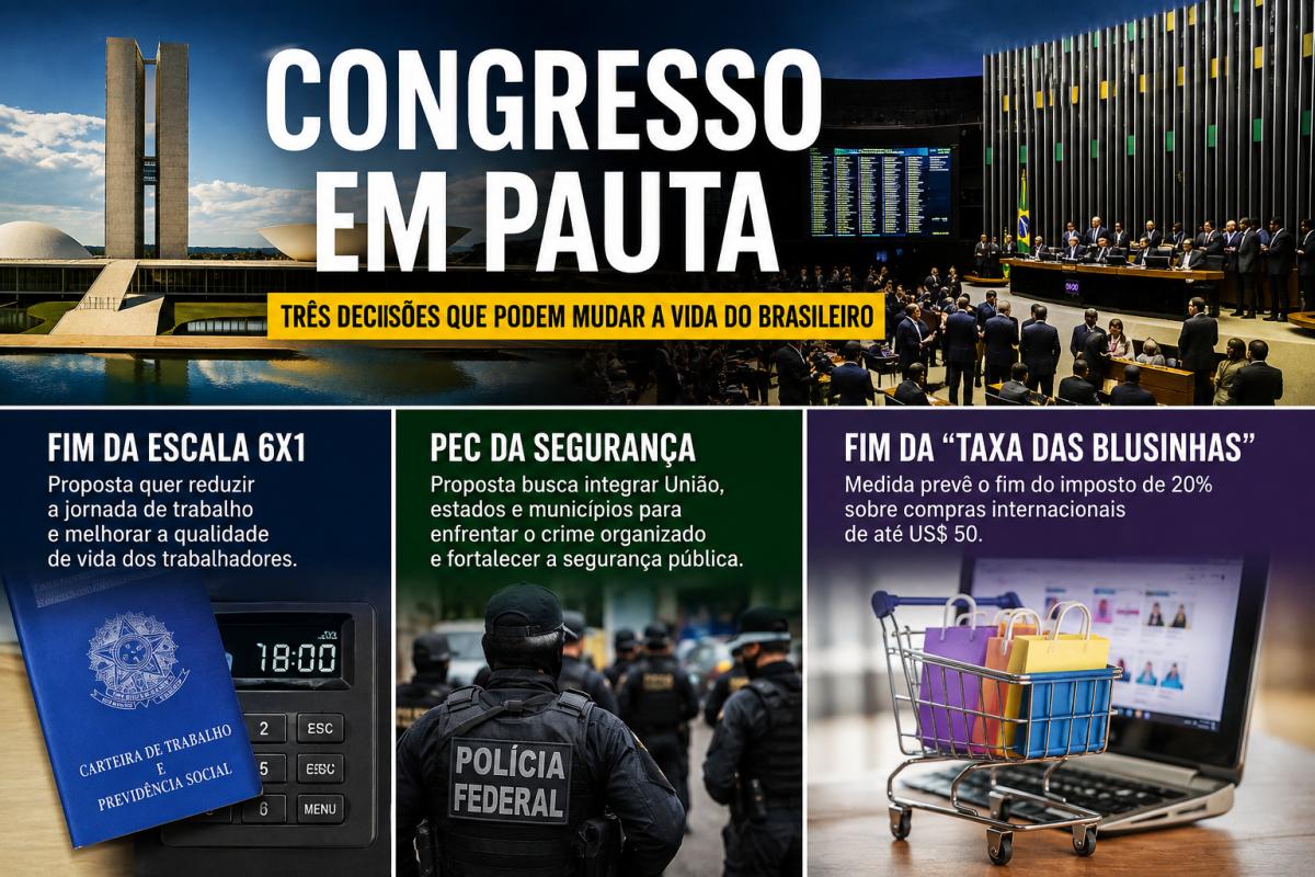 Quarta-feira decisiva no Congresso com escala 6x1, PEC da Segurança e fim da “taxa das blusinhas”