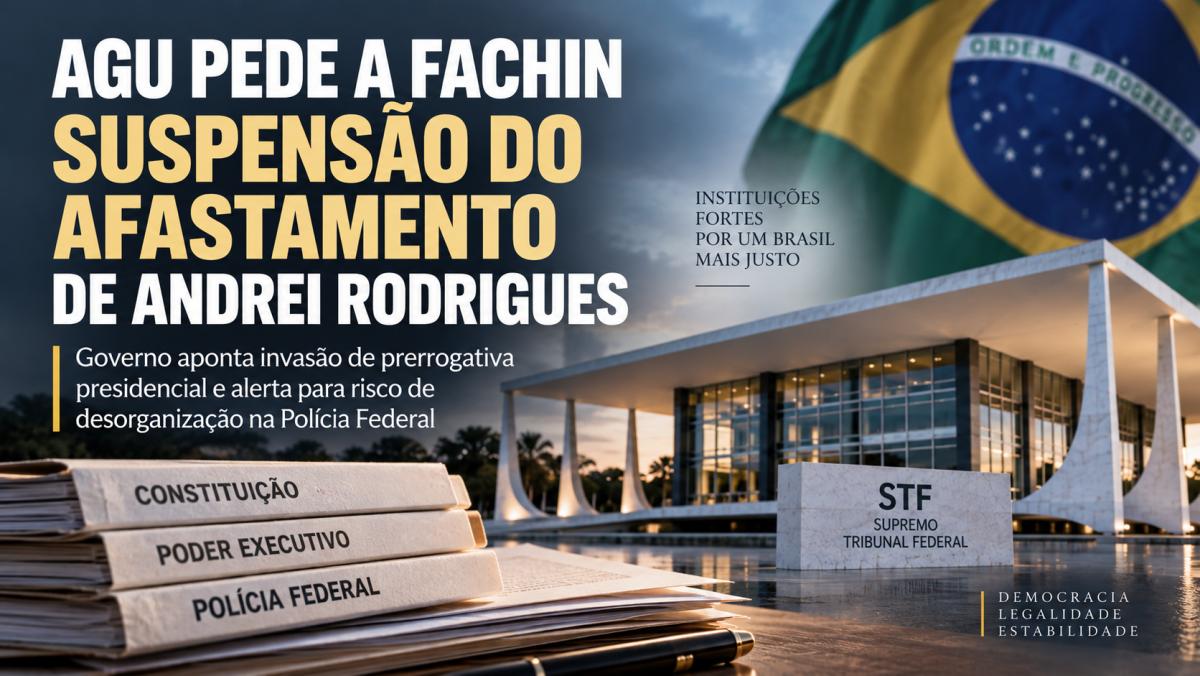 AGU pede a Fachin suspensão do afastamento de Andrei Rodrigues e aponta invasão de prerrogativa presidencial