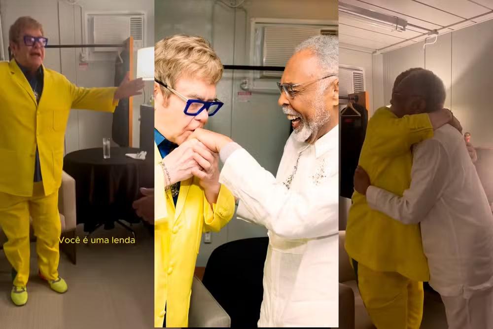 Elton John exalta Gilberto Gil nos bastidores do Rock in Rio