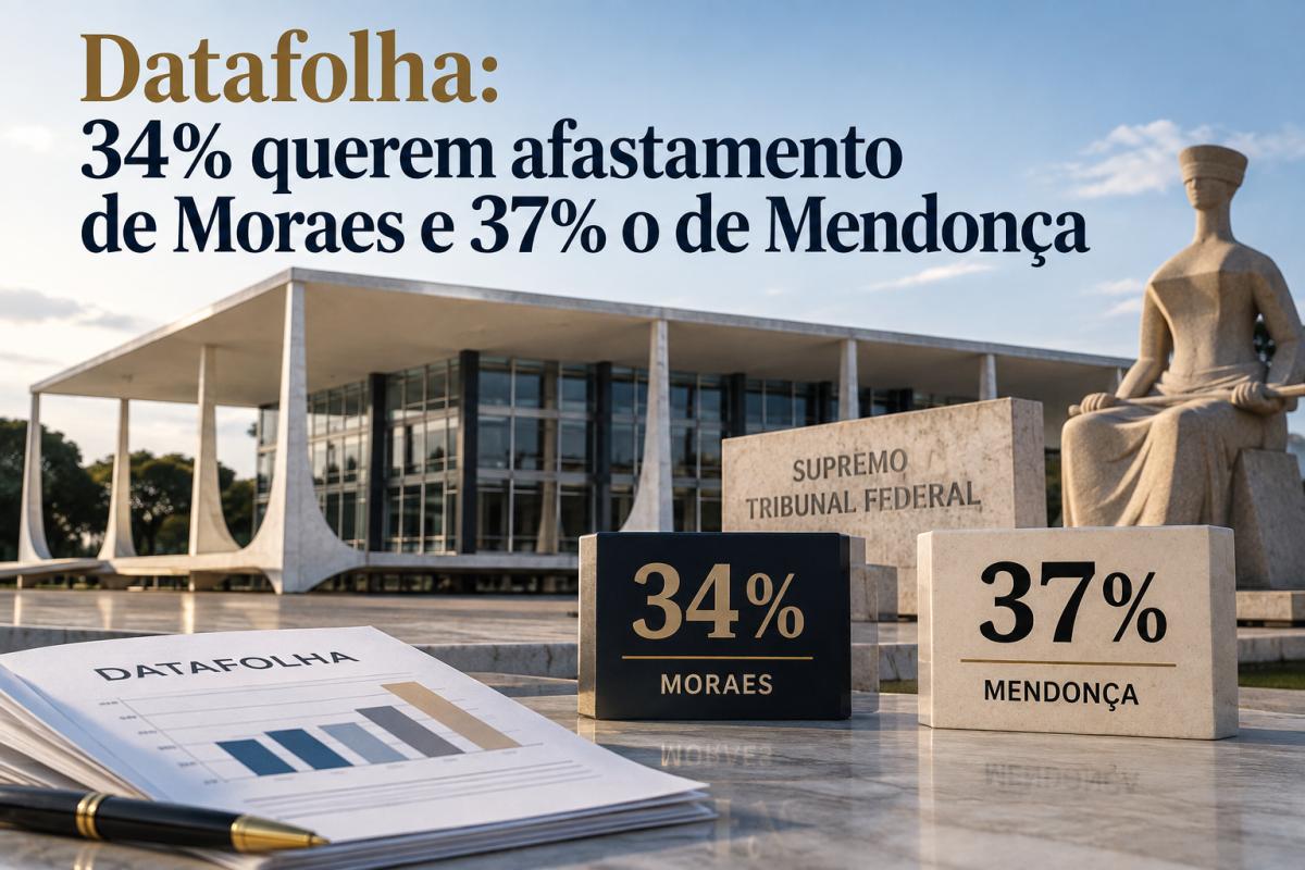 Datafolha: 34% defendem afastamento de Moraes e 37% querem saída de Mendonça