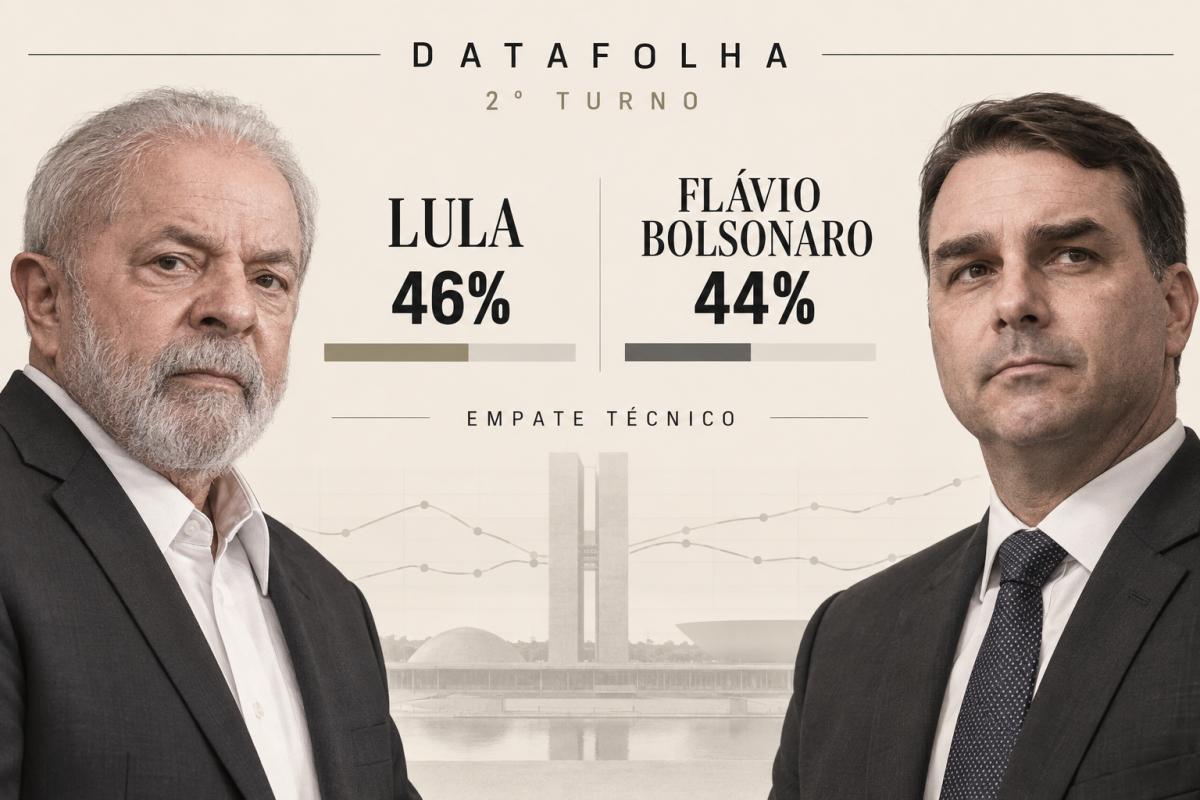 Datafolha aponta empate técnico entre Lula e Flávio Bolsonaro no segundo turno