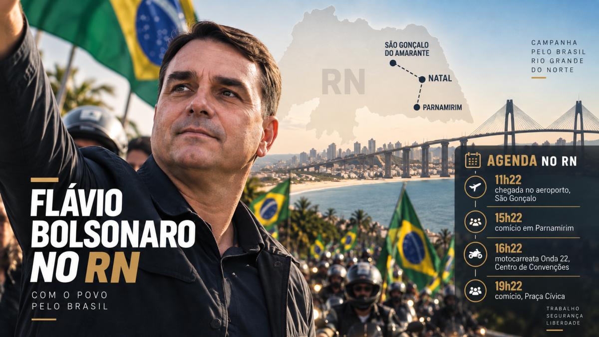 Flávio Bolsonaro chega em Natal para comícios e motocarreata ao lado de Álvaro Dias