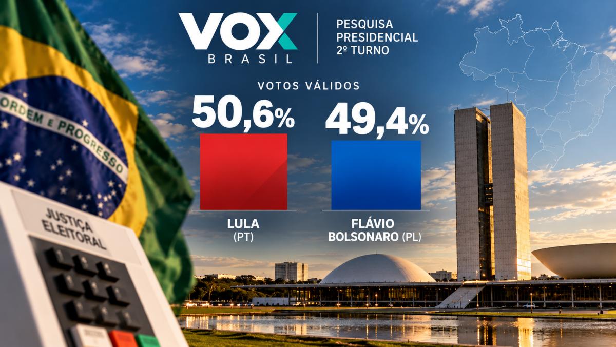 Vox Brasil: Lula tem 50,6% e Flávio 49,4% dos votos válidos em nova pesquisa presidencial